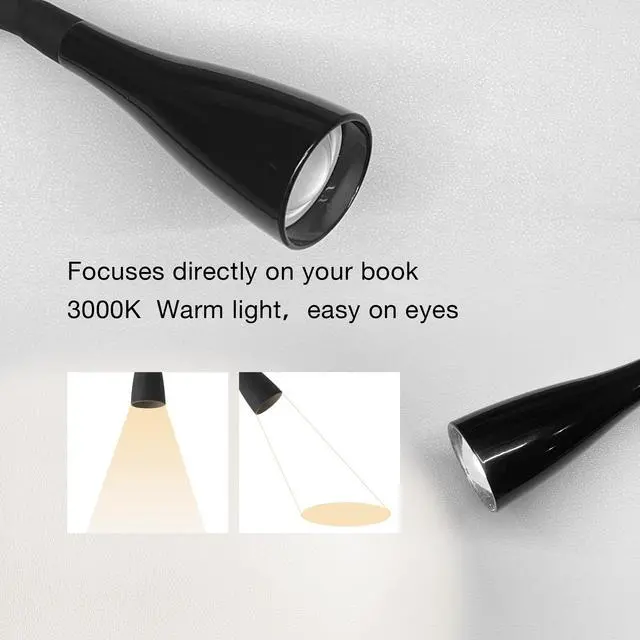 Alt view image 3 of 6 - Book Light for Reading in Bed, Eye-Caring LED Reading Light, 360° Flexible Clip on headboard lamp, 5W 3000k Desk Lamp with Clamp for Bedroom, Office, Painting, Workbench and Sewing, Black
