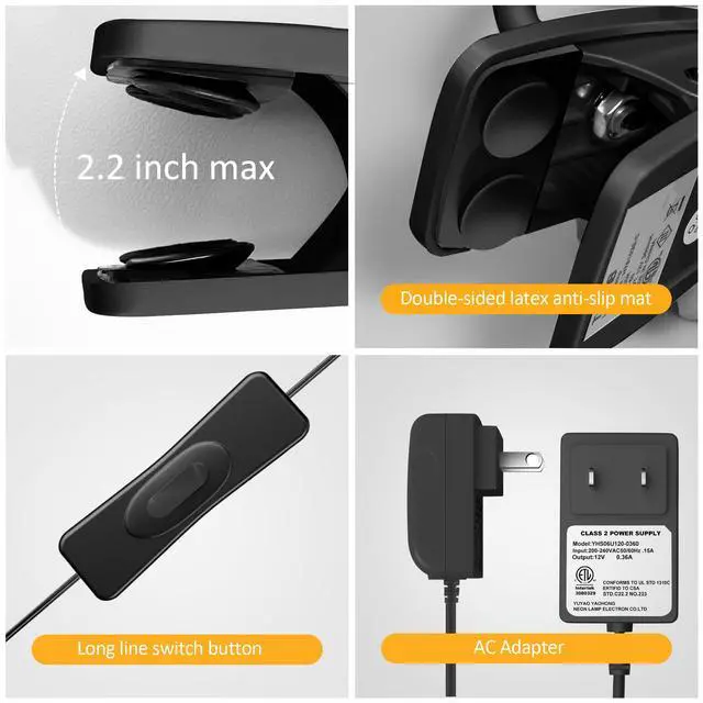 Alt view image 4 of 6 - Book Light for Reading in Bed, Eye-Caring LED Reading Light, 360° Flexible Clip on headboard lamp, 5W 3000k Desk Lamp with Clamp for Bedroom, Office, Painting, Workbench and Sewing, Black