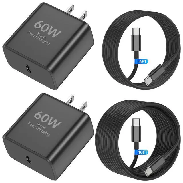 Main image of 2Pack 60W USB C Fast Charger for Samsung Galaxy S26 Ultra/S26+/S26, PD 3.0 Type C Wall Charger Block with 6FT & 10FT USB C to C Cable, Super Fast Charging for S25 Ultra/S24/S23, iPhone 17/16/15