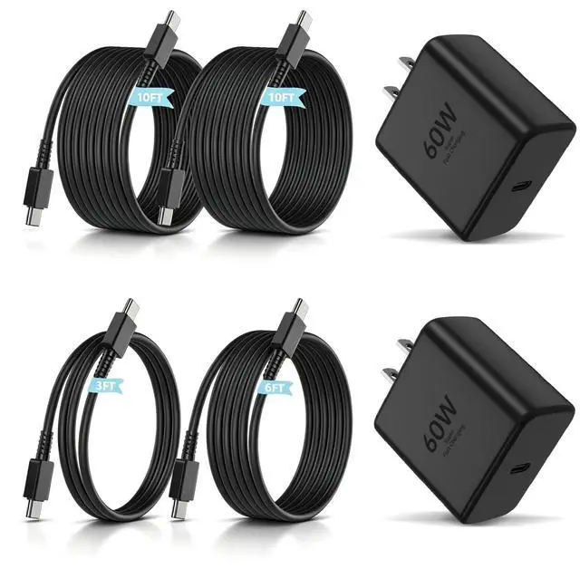 Main image of 60W USB C Fast Charger Block,Wall Charging Plug & Long Type C Cable Cord 3ft/6ft/10ft,USB-C Charge Adapter Brick Cube Box for Samsung Galaxy S26 Ultra/S25+/S24/S23/S22/Note/Z Fold,iPhone 17 16 15,iPad