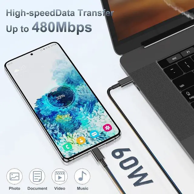 Alt view image 5 of 7 - 60W USB C Fast Charger Block,Wall Charging Plug & Long Type C Cable Cord 3ft/6ft/10ft,USB-C Charge Adapter Brick Cube Box for Samsung Galaxy S26 Ultra/S25+/S24/S23/S22/Note/Z Fold,iPhone 17 16 15,iPad