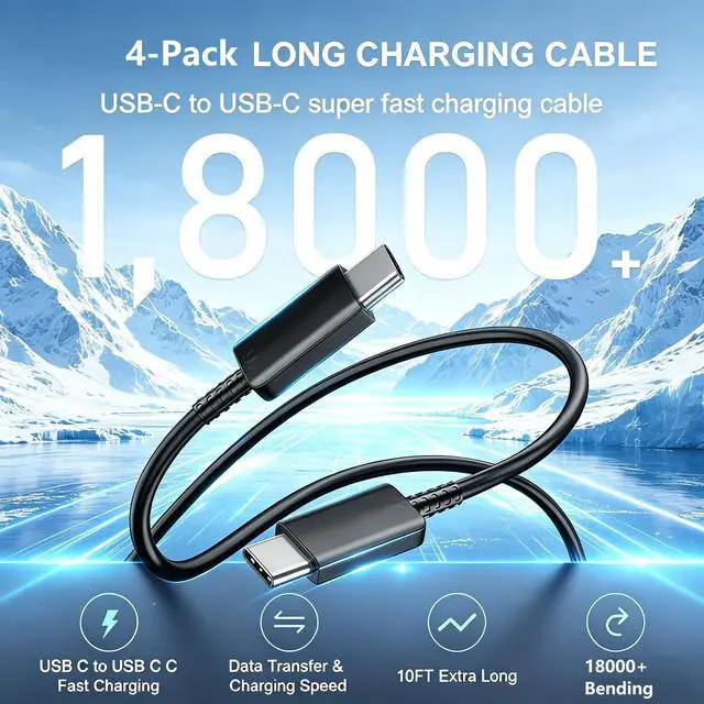 Alt view image 4 of 7 - 60W USB C Fast Charger Block,Wall Charging Plug & Long Type C Cable Cord 3ft/6ft/10ft,USB-C Charge Adapter Brick Cube Box for Samsung Galaxy S26 Ultra/S25+/S24/S23/S22/Note/Z Fold,iPhone 17 16 15,iPad