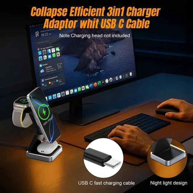 Alt view image 2 of 7 - Wireless Charging Station 3 in 1 for Apple Devices, Foldable Magnetic MagSafe Charger Stand, Portable Fast Travel Charger for iPhone 17 Pro Max/ 17 Air/16/15/14/13/12/11/Apple Watch Series/Airpods