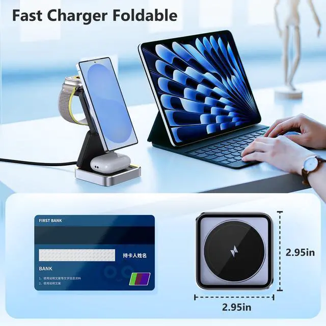 Alt view image 6 of 7 - Wireless Charging Station 3 in 1 for Apple Devices, Foldable Magnetic MagSafe Charger Stand, Portable Fast Travel Charger for iPhone 17 Pro Max/ 17 Air/16/15/14/13/12/11/Apple Watch Series/Airpods