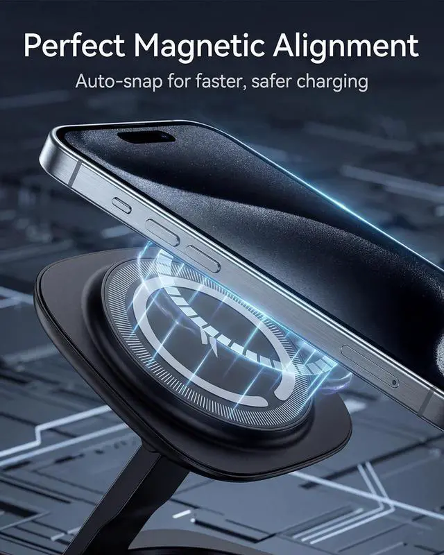Alt view image 2 of 7 - Traveling Magnetic Wireless Charging Station - ADADPU 3 in 1 Foldable Charger Stand for Apple Devices, Travel Charging Pad for iPhone 17 16 15 14 13 12 Pro Max Plus, for Apple Watch AirPods, Black