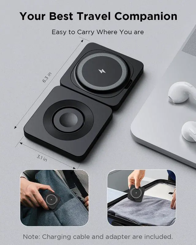Alt view image 7 of 7 - Traveling Magnetic Wireless Charging Station - ADADPU 3 in 1 Foldable Charger Stand for Apple Devices, Travel Charging Pad for iPhone 17 16 15 14 13 12 Pro Max Plus, for Apple Watch AirPods, Black