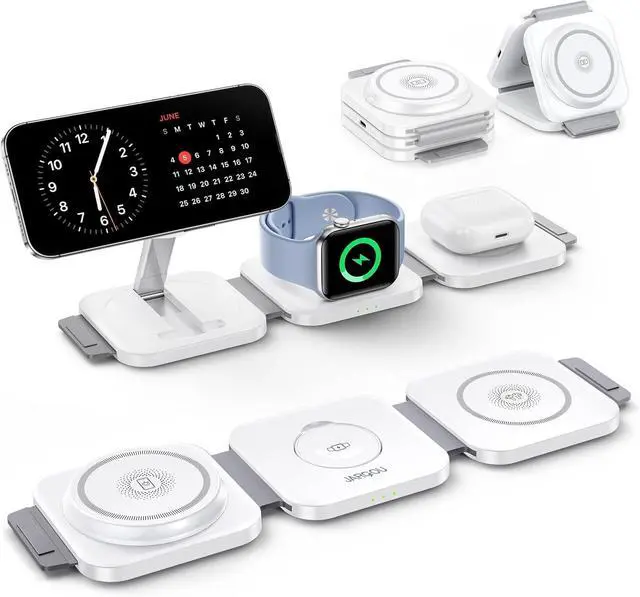 Main image of 3 in 1 Wireless Charging Station for Apple Devices, Foldable iPhone Charging Station for iPhone 17/16/15/14/13/12, Apple Watch & AirPods with Magsafe, Travel Essentials Wireless Charger (White)