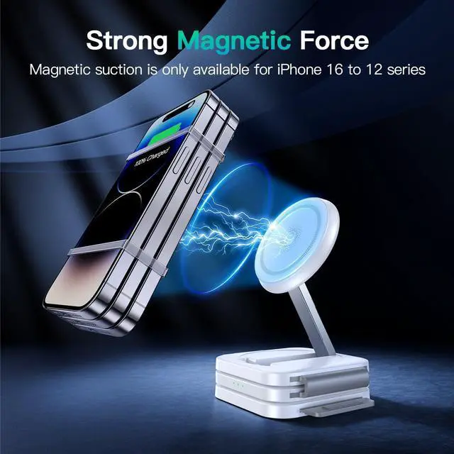 Alt view image 2 of 7 - 3 in 1 Wireless Charging Station for Apple Devices, Foldable iPhone Charging Station for iPhone 17/16/15/14/13/12, Apple Watch & AirPods with Magsafe, Travel Essentials Wireless Charger (White)