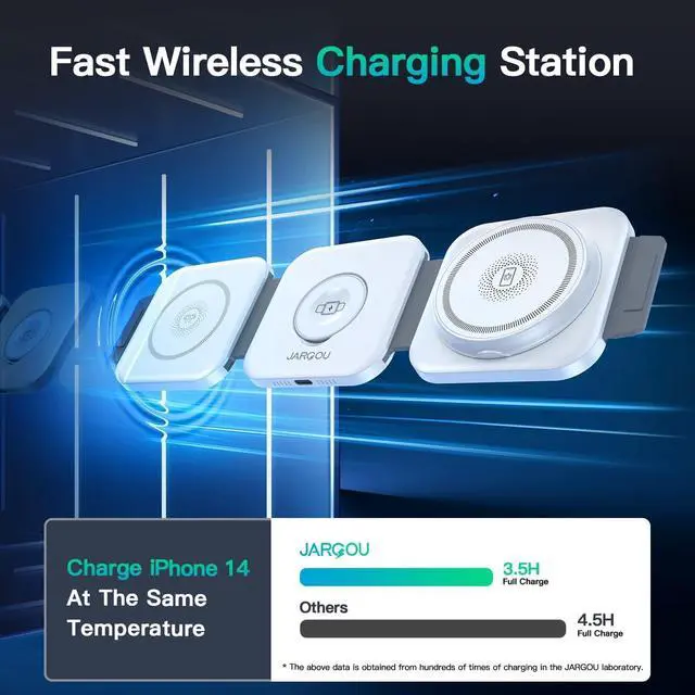Alt view image 6 of 7 - 3 in 1 Wireless Charging Station for Apple Devices, Foldable iPhone Charging Station for iPhone 17/16/15/14/13/12, Apple Watch & AirPods with Magsafe, Travel Essentials Wireless Charger (White)