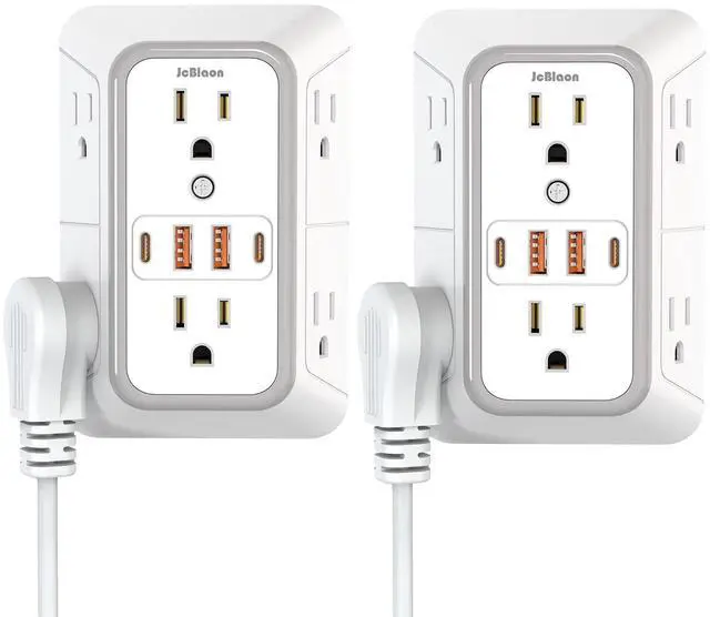 Main image of 2 Pack Wall Outlet Extender, 6 Outlet Splitter with 4 USB Ports (2 USB C), 3 Sided 1050J Multi Plug with Surge Protector for Home Office Kitchen Travel-ETL