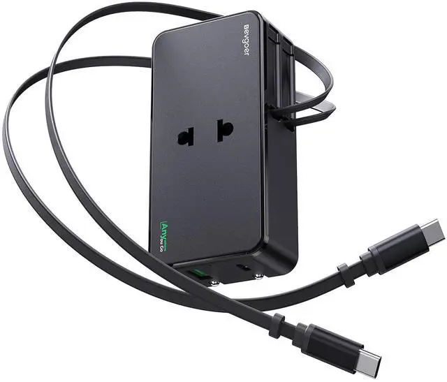 Main image of Travel Adapter for Europe with 2 Built-in Retractable USB-C Cables, 20W Slim EU Plug Adapter with 1 AC Outlet, 1 USB-A & 1 USB-C Ports, Type C European Plug (Not a Voltage Converter)