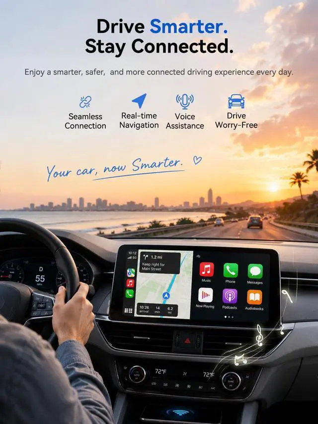 Alt view image 2 of 7 - Mini Wireless CarPlay & Android Auto Adapter, Low-Profile USB-A 2-in-1 Wireless Adapter for Factory Wired CarPlay/Android Auto Cars, Plug-in Once Auto Reconnect, 5GHz WiFi, USB-C Adapter Included