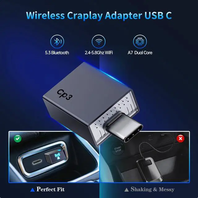 Alt view image 2 of 7 - Wireless CarPlay Adapter for iPhone 2026 Upgrade - Stable Connection Convert Wired to Wireless Compatible with Cars 2018+, iOS 10+ (USB-C)