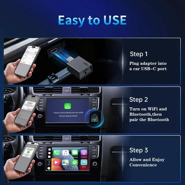 Alt view image 3 of 7 - Wireless CarPlay Adapter for iPhone 2026 Upgrade - Stable Connection Convert Wired to Wireless Compatible with Cars 2018+, iOS 10+ (USB-C)
