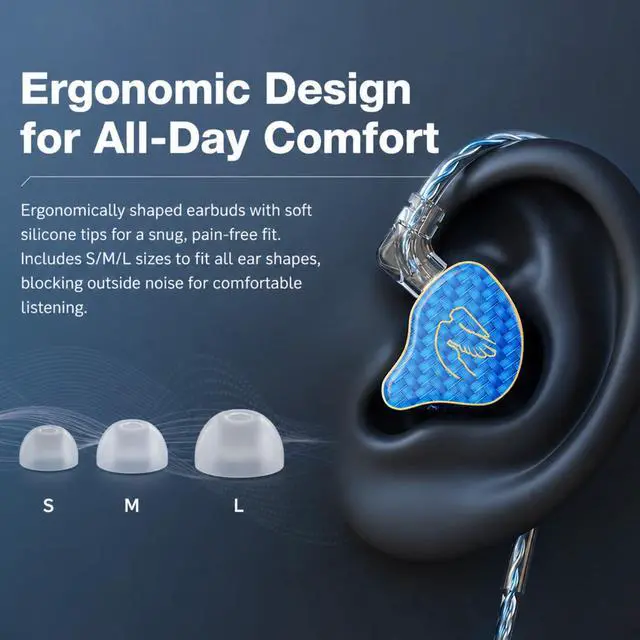 Alt view image 4 of 7 - in Ear Monitor Headphones Hybrid 1BA+1DD HiFi Deep Bass IEM Earphones Wired Gaming Earbuds with Ear Tips Professional in Ear Headphones for Musicians Singers Without Microphone, Blue