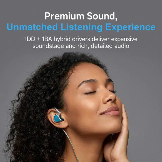 Alt view image 5 of 7 - in Ear Monitor Headphones Hybrid 1BA+1DD HiFi Deep Bass IEM Earphones Wired Gaming Earbuds with Ear Tips Professional in Ear Headphones for Musicians Singers Without Microphone, Blue