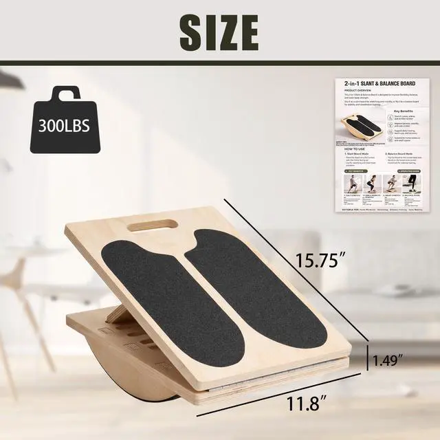 Alt view image 6 of 7 - Wooden Slant Board for Calf Stretching and Achilles Stretch, 2-in-1 Adjustable Calf Stretch Board & Balance Board for Ankle Mobility, Physical Therapy and Stability Training