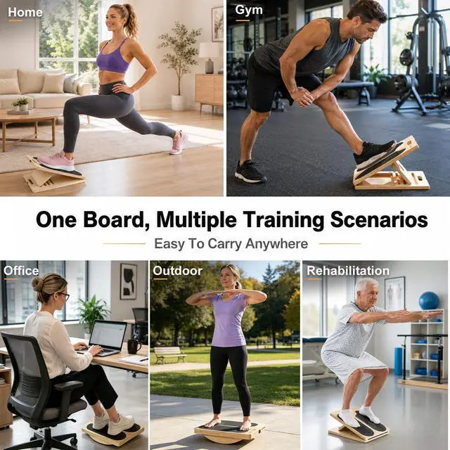 Alt view image 7 of 7 - Wooden Slant Board for Calf Stretching and Achilles Stretch, 2-in-1 Adjustable Calf Stretch Board & Balance Board for Ankle Mobility, Physical Therapy and Stability Training
