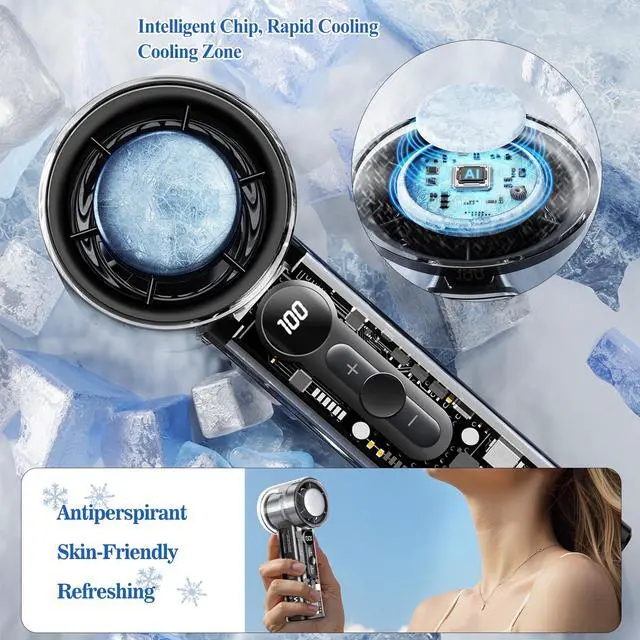 Alt view image 4 of 6 - Portable Handheld Fan,Adjustable Speed(1-100),Rechargeable Personal Fan with Ice Cooler and LED Display,Portable Cooling fan for Travel/Camping/Outdoor (black)