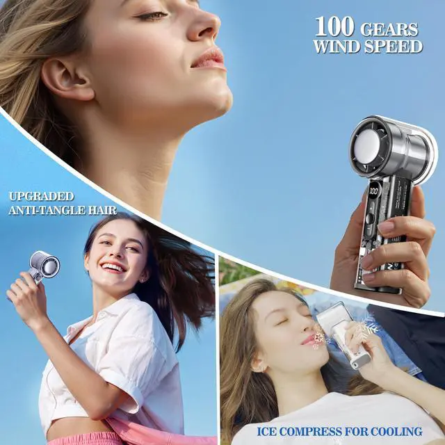 Alt view image 6 of 6 - Portable Handheld Fan,Adjustable Speed(1-100),Rechargeable Personal Fan with Ice Cooler and LED Display,Portable Cooling fan for Travel/Camping/Outdoor (black)
