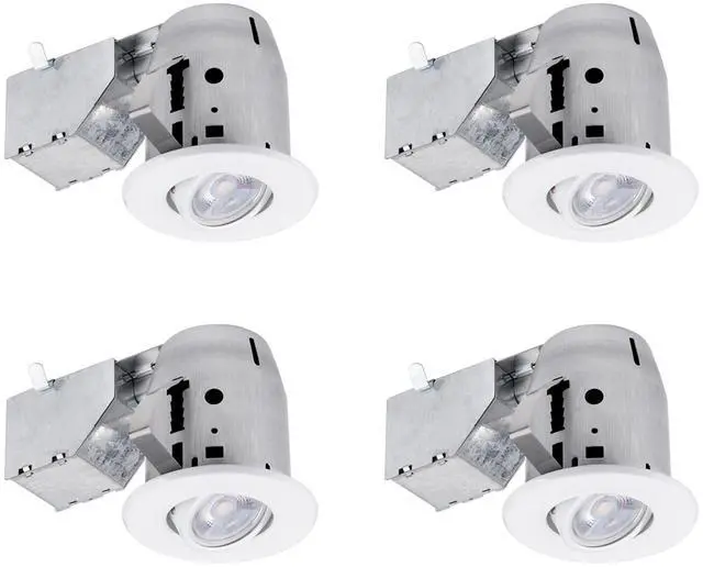 Main image of 90718 3" LED IC Rated Swivel Round Trim Recessed Lighting Kit 4-Pack, White Finish, Easy Install Push-N-Click Clips, Bulbs Included, 3.25" Hole Size, 400 Lumen