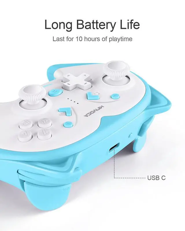 Alt view image 3 of 6 - Wireless Controller for Nintendo Switch/Switch Lite, Cute Pro Controller with Turbo, Motion, Vibration, Wake-Up, Headphone Jack and Breathing Light - Blue