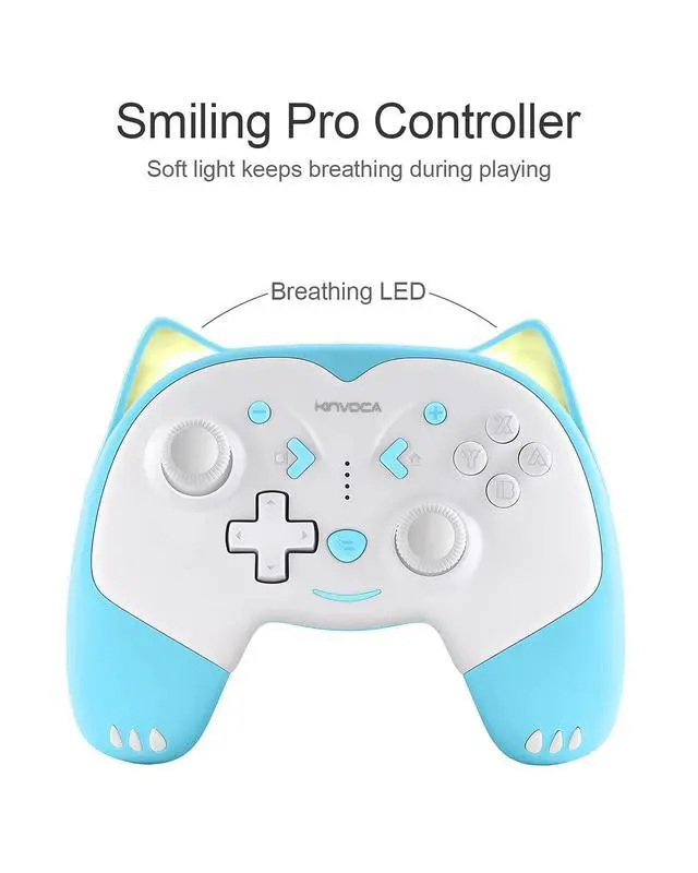 Alt view image 2 of 6 - Wireless Controller for Nintendo Switch/Switch Lite, Cute Pro Controller with Turbo, Motion, Vibration, Wake-Up, Headphone Jack and Breathing Light - Blue