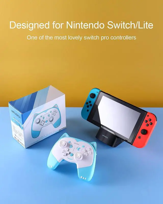 Alt view image 6 of 6 - Wireless Controller for Nintendo Switch/Switch Lite, Cute Pro Controller with Turbo, Motion, Vibration, Wake-Up, Headphone Jack and Breathing Light - Blue