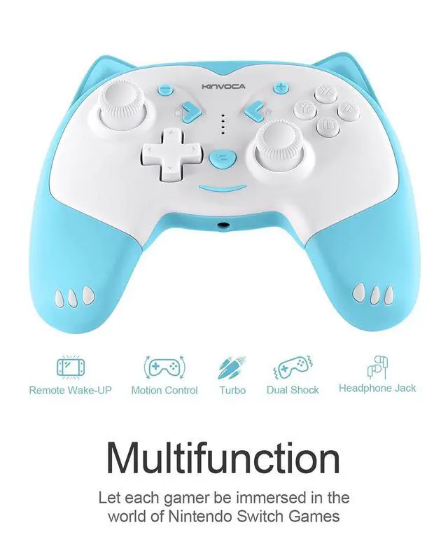 Alt view image 5 of 6 - Wireless Controller for Nintendo Switch/Switch Lite, Cute Pro Controller with Turbo, Motion, Vibration, Wake-Up, Headphone Jack and Breathing Light - Blue