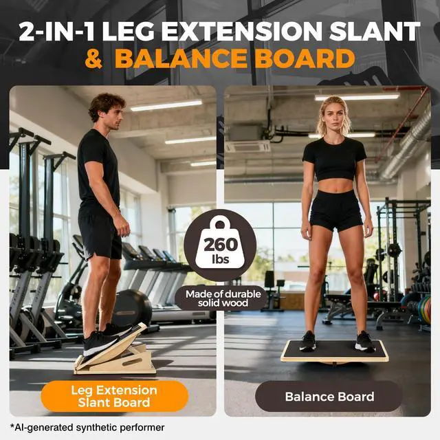 Alt view image 2 of 7 - 2-in-1 Wooden Balance Board with Adjustable Incline (15°35°) Slant Board & Calf Stretcher for Balance Training, Core Strength, and Ankle Mobility Solid Wood, Non-Slip Surface