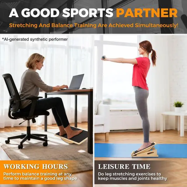 Alt view image 5 of 7 - 2-in-1 Wooden Balance Board with Adjustable Incline (15°35°) Slant Board & Calf Stretcher for Balance Training, Core Strength, and Ankle Mobility Solid Wood, Non-Slip Surface