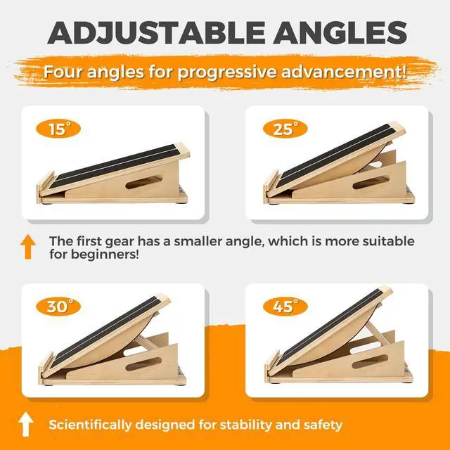Alt view image 4 of 7 - 2-in-1 Wooden Balance Board with Adjustable Incline (15°35°) Slant Board & Calf Stretcher for Balance Training, Core Strength, and Ankle Mobility Solid Wood, Non-Slip Surface