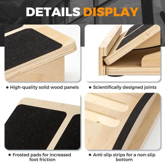 Alt view image 3 of 7 - 2-in-1 Wooden Balance Board with Adjustable Incline (15°35°) Slant Board & Calf Stretcher for Balance Training, Core Strength, and Ankle Mobility Solid Wood, Non-Slip Surface