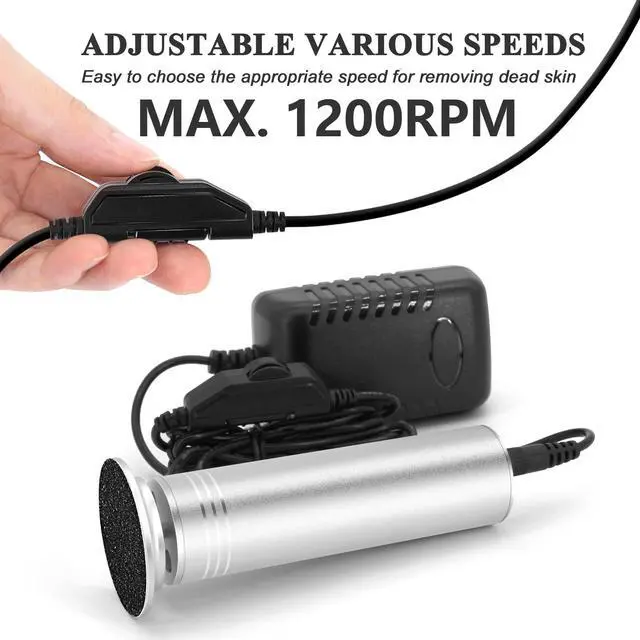 Alt view image 2 of 7 - Upgraded Electric Callus Remover for Feet 1200rpm, Adjustable Speed Professional Electric Foot File Pedicure Foot Sander with 60 Replaceable Sandpaper Discs for Heel Dead Skin, Silver