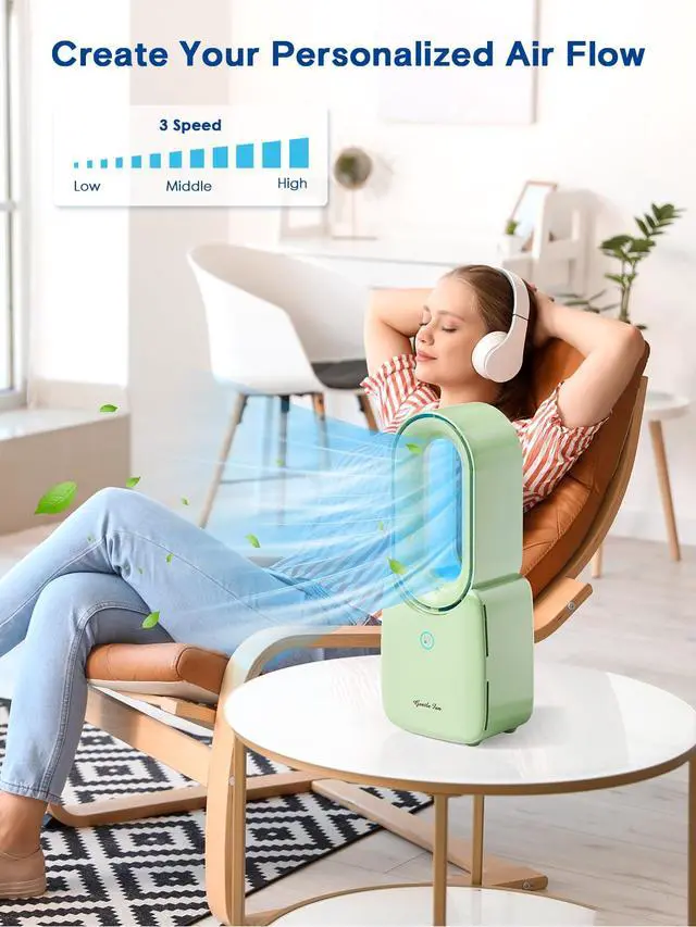 Alt view image 5 of 7 - Desk Fan, 11.8 Inch Portable Bladeless Fan Small Personal Cooling Fan with 5 Colors Touch Control LED Light, Quiet USB Table Fan for Home, Office, Bedroom Summer Gift