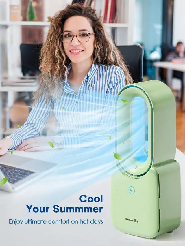 Alt view image 7 of 7 - Desk Fan, 11.8 Inch Portable Bladeless Fan Small Personal Cooling Fan with 5 Colors Touch Control LED Light, Quiet USB Table Fan for Home, Office, Bedroom Summer Gift