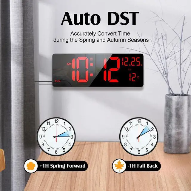 Alt view image 5 of 7 - 16.5" Large Digital Wall Clock with RGB Night Lights, Auto Dimmer, Remote Control, Date, Indoor Temperature, DST