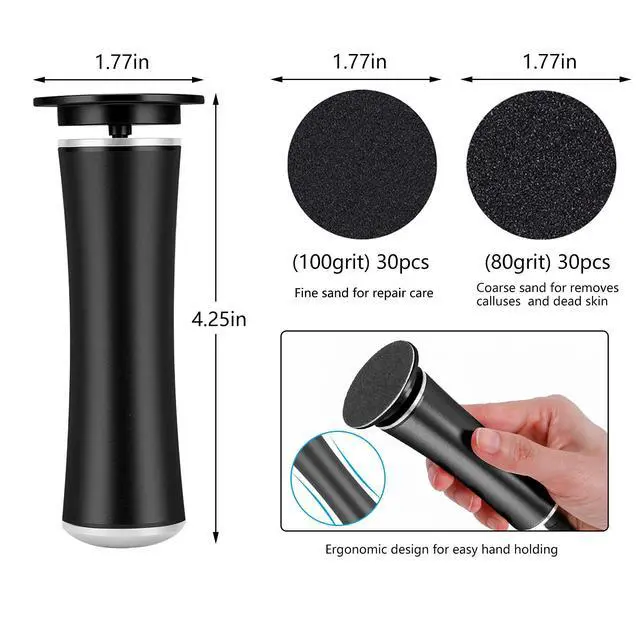 Alt view image 5 of 7 - Electric Foot File Callus Remover Professional Foot File Pedicure Tools Adjustable Speed 60pcs Replacement Sandpaper disc Easy to Remove Cutin Dead Skin calluses(black 60pcs)