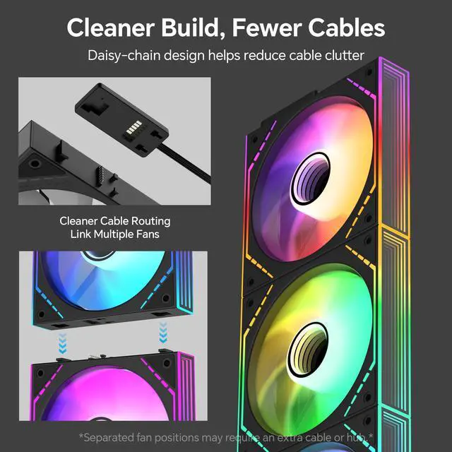 Alt view image 3 of 7 - TL-M12Q-S X3 120mm ARGB PC Case Fans, 3-Pack PWM Daisy-Chain Fans, 2000RPM, 68.9CFM, S-FDB Bearing, Infinity Mirror Lighting, for PC Cases and Radiators