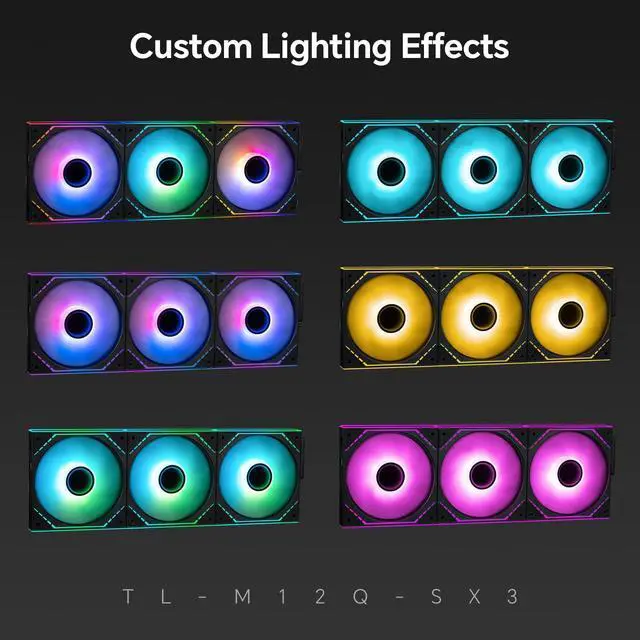 Alt view image 7 of 7 - TL-M12Q-S X3 120mm ARGB PC Case Fans, 3-Pack PWM Daisy-Chain Fans, 2000RPM, 68.9CFM, S-FDB Bearing, Infinity Mirror Lighting, for PC Cases and Radiators