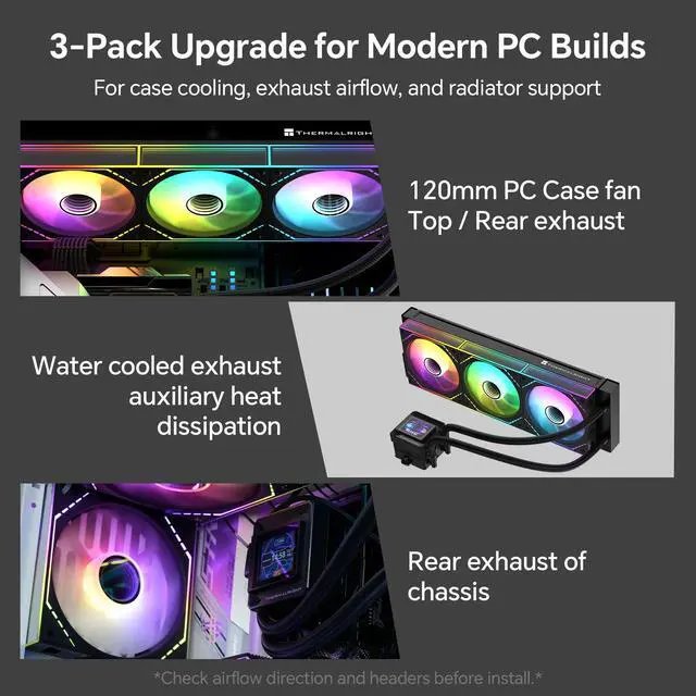 Alt view image 6 of 7 - TL-M12Q-S X3 120mm ARGB PC Case Fans, 3-Pack PWM Daisy-Chain Fans, 2000RPM, 68.9CFM, S-FDB Bearing, Infinity Mirror Lighting, for PC Cases and Radiators
