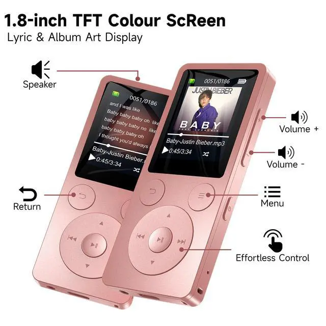 Alt view image 2 of 7 - 32GB MP3 Player with Bluetooth 5.3, Speaker, Simple Physical Buttons