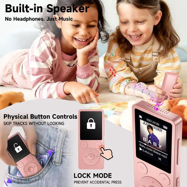 Alt view image 5 of 7 - 32GB MP3 Player with Bluetooth 5.3, Speaker, Simple Physical Buttons