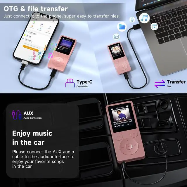 Alt view image 7 of 7 - 32GB MP3 Player with Bluetooth 5.3, Speaker, Simple Physical Buttons