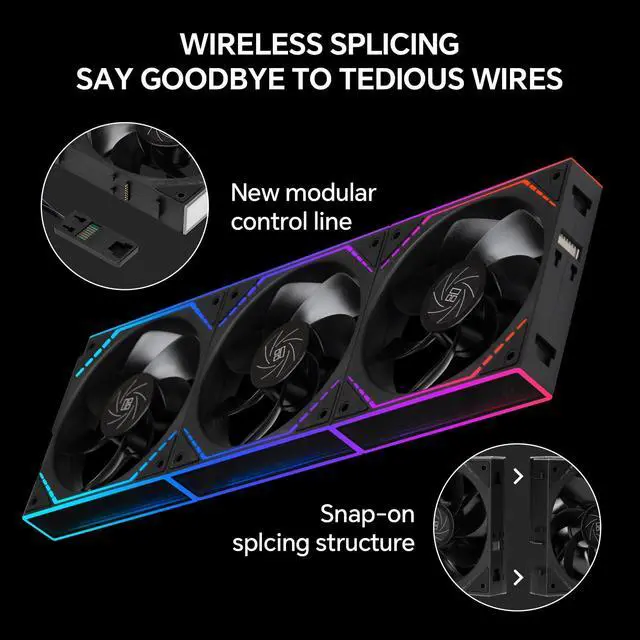 Alt view image 2 of 7 - X3 120mm Reverse Blade ARGB Case Fans, 1500RPM 47.6CFM, Black