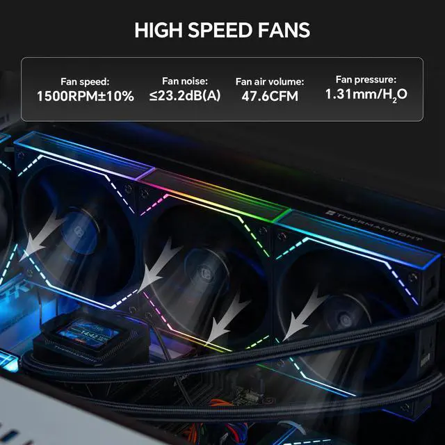 Alt view image 3 of 7 - X3 120mm Reverse Blade ARGB Case Fans, 1500RPM 47.6CFM, Black
