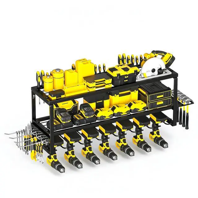 Main image of Power Tool Organizer Wall Mount-3 Layers 7 Holders, 300lb Garage Tool Storage Rack with Drill Holders, Heavy Duty Tool Shelf for Garage Organization, Dad Gifts for Men Husband