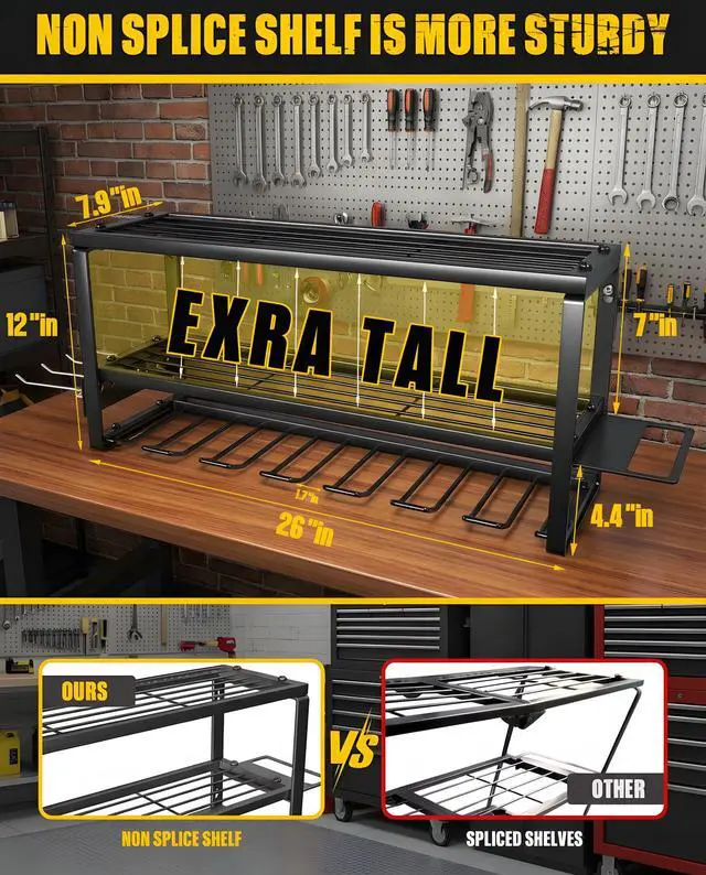 Alt view image 3 of 7 - Power Tool Organizer Wall Mount-3 Layers 7 Holders, 300lb Garage Tool Storage Rack with Drill Holders, Heavy Duty Tool Shelf for Garage Organization, Dad Gifts for Men Husband