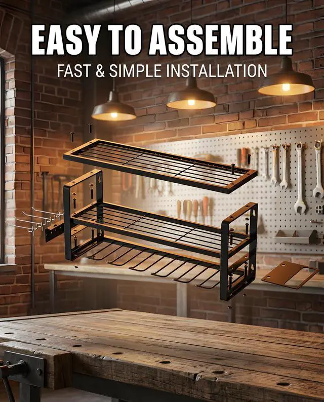 Alt view image 6 of 7 - Power Tool Organizer Wall Mount-3 Layers 7 Holders, 300lb Garage Tool Storage Rack with Drill Holders, Heavy Duty Tool Shelf for Garage Organization, Dad Gifts for Men Husband