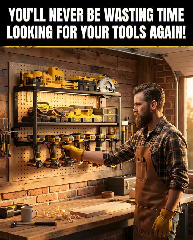 Alt view image 7 of 7 - Power Tool Organizer Wall Mount-3 Layers 7 Holders, 300lb Garage Tool Storage Rack with Drill Holders, Heavy Duty Tool Shelf for Garage Organization, Dad Gifts for Men Husband